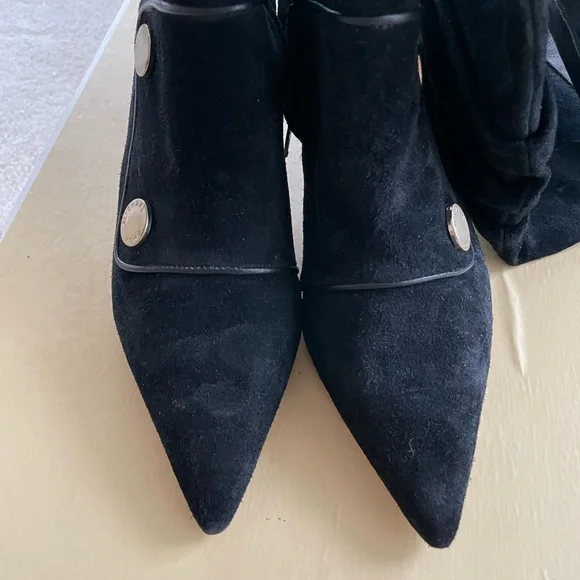 Michael Kors black suede with leather trimmed knee high mid heel boots. - Picture 6 of 6